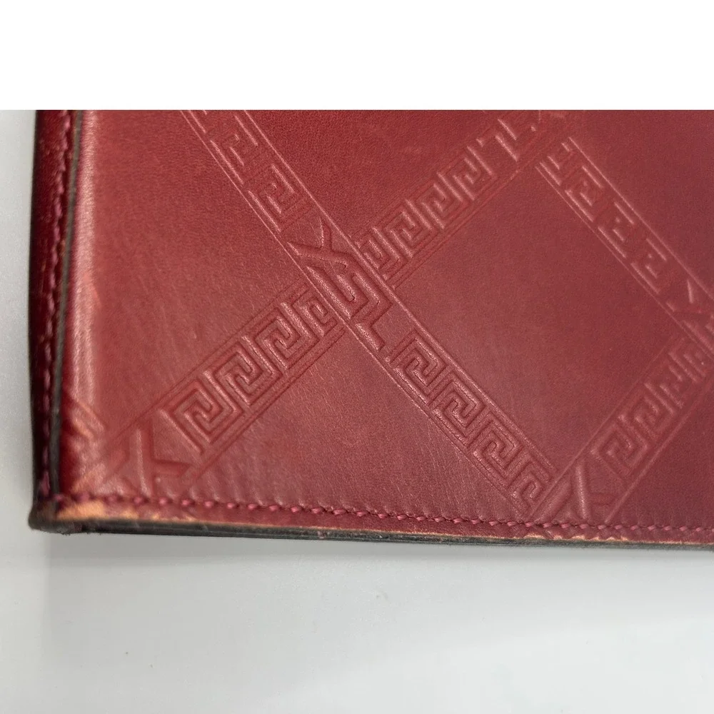 YSL Logo embossed Leather Clutch Burgundy Red Pouch Cosmetic Bag#194 - Picture 4 of 7
